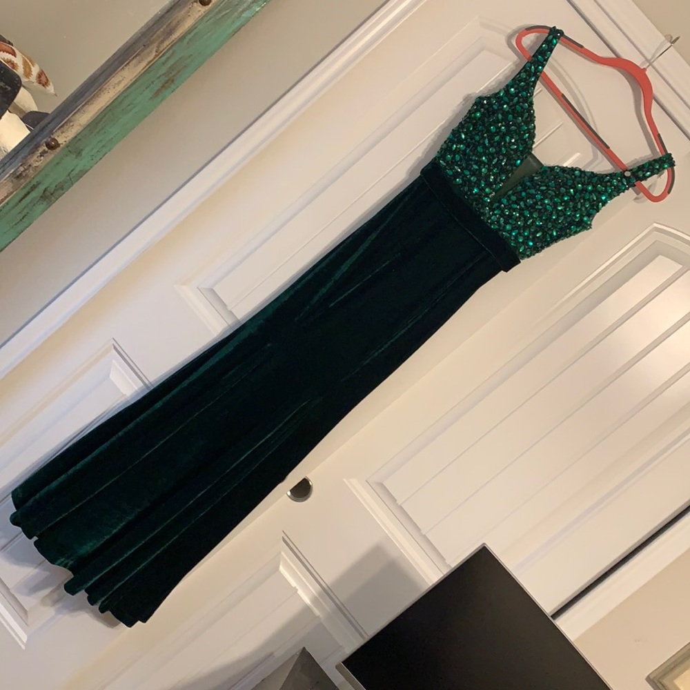 Emerald Green Velvet and Stone Dress